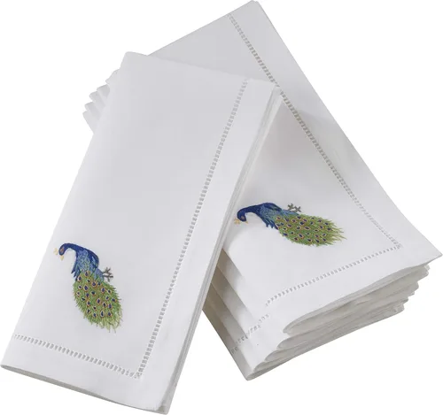 Miniatura 50 de Juego de 6 servilletas bordadas de magnolia hechas a mano con borde cosido