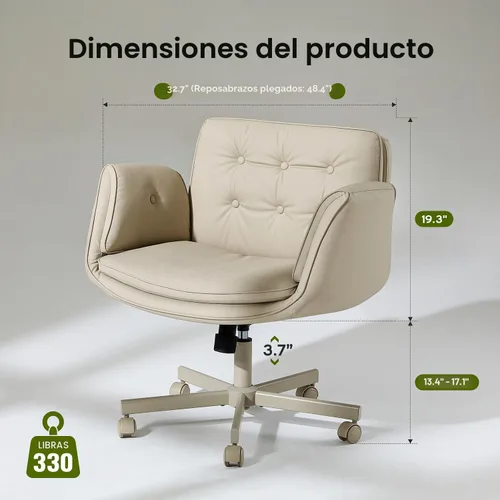 Miniatura 2 de amseatec Silla de oficina entrecruzada, silla de tocador de piel sintética con reposabrazos ajustables de 5 niveles y giratorio, silla ergonómica