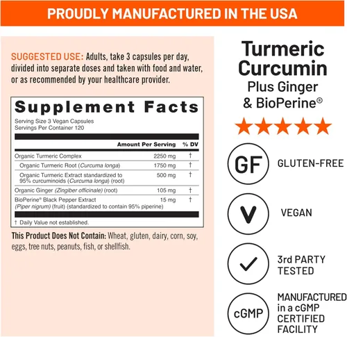 Miniatura 4 de NatureWise Curcumina cúrcuma 2250 mg – 95% curcuminoides y extracto de pimienta negra BioPerine para una absorción avanzada – Apoyo diario