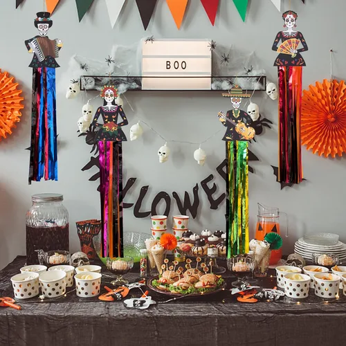 Miniatura 5 de codree 4 decoraciones colgantes de calavera de azúcar del día de los muertos, 27.5 x 5 pulgadas de diámetro de los muertos, decoraciones colgantes