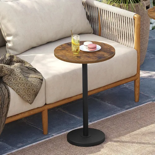 Miniatura 7 de YATINEY Mesa Auxiliar Redonda para Espacios Pequeños, Mesa de Bar Estilo Pedestal Martini en Sala de Estar, Dormitorio, Residencia, Marrón Rústico