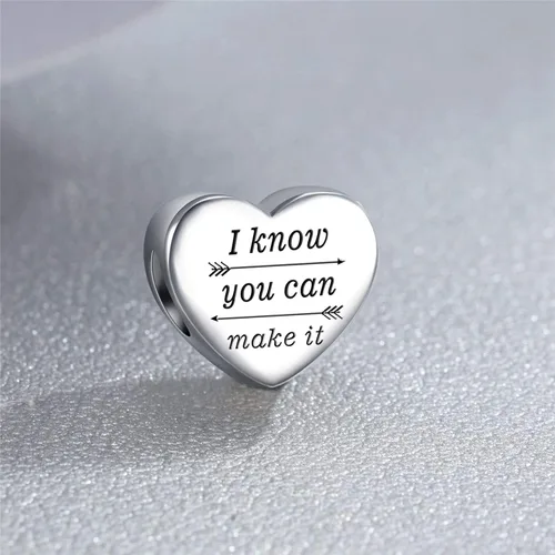 Miniatura 3 de Encanto de corazón compatible con pulseras de Pandora Encantos inspiradores grabados en joyería Personalidad y regalos de aliento para mujeres