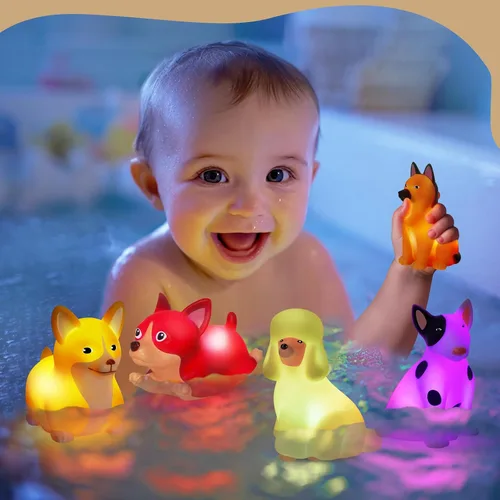 Miniatura 3 de Juguetes de Baño para Niños Pequeños de 1-3 años: Set de 6 Piezas de Juguetes de Baño de Perro Iluminados, Juguetes de Baño para Bebés, Juguetes