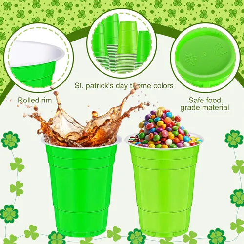 Miniatura 4 de 120 vasos de plástico desechables de color verde para el Día de San Patricio, vasos de plástico desechables de 12 onzas para fiesta, boda, St.