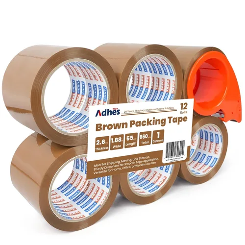 Miniatura 8 de ADHES - Cinta de embalaje marrón con dispensador, 2.6 mil, 1.88 pulgadas x 55 yardas, 6 rollos de cinta de envío resistente para cajas de mudanza