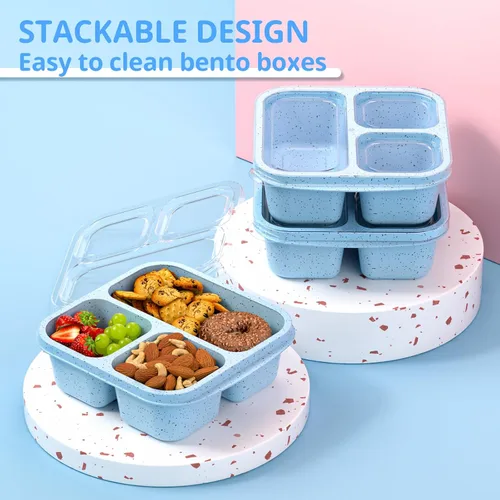 Miniatura 3 de Cajas de aperitivos (paquete de 3) – Cajas Bento apilables con 3 compartimentos, recipientes de preparación de comidas reutilizables, recipientes