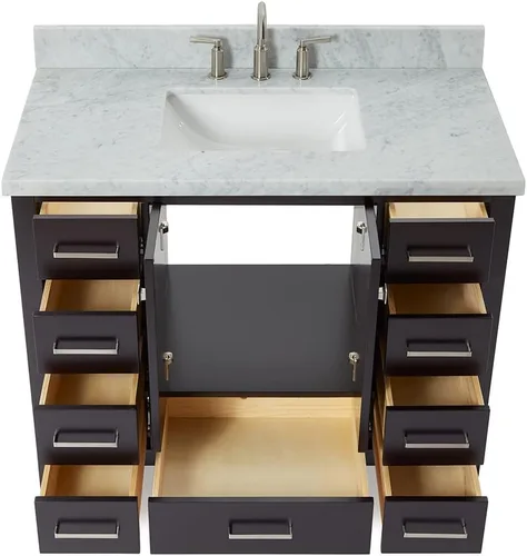Miniatura 10 de ARIEL Cambridge - Mueble de baño espresso de 43 pulgadas con fregadero, borde de mármol italiano de carrara de 1.5 pulgadas, madera maciza