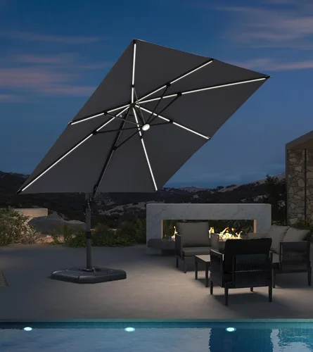 Miniatura 28 de PURPLE LEAF Sombrilla de Patio de 8 Pies para Exteriores Sombrilla Cantilever Cuadrada de Aluminio Sombrilla Offset con Rotación de 360 Grados