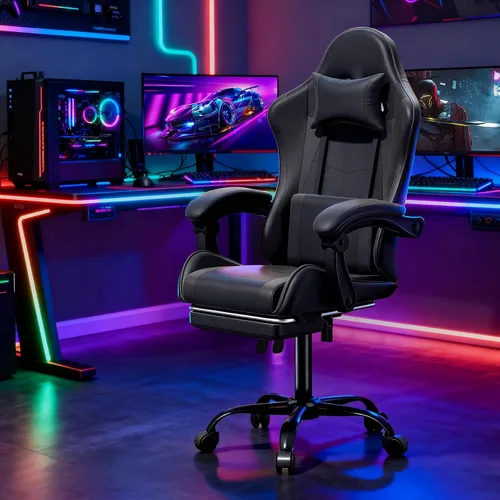 Miniatura 2 de Magshion Silla de juegos, silla ergonómica para computadora con reposabrazos de acoplamiento, silla de videojuegos de altura ajustable con Negro