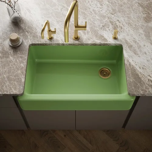 Miniatura 51 de KOHLER Whitehaven® K-6427-42 - Fregadero de cocina empotrado de 35-3/4 pulgadas, autorecortable, Smart Divide, Grande/Mediano con Delantal alto