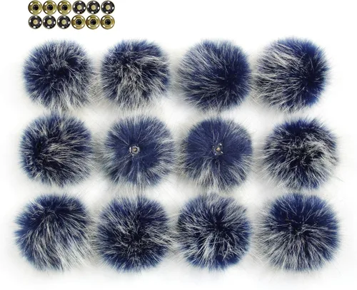 Miniatura 10 de 12 piezas de accesorios para sombreros de tejer, bola de pompón de piel sintética con botón de presión