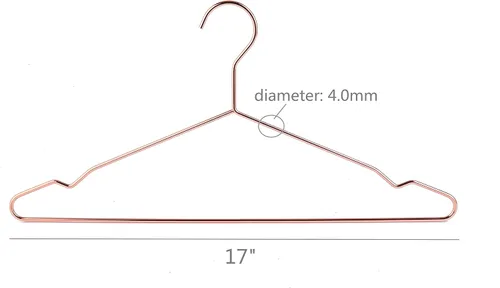 Miniatura 7 de Percha de metal de 17 pulgadas, paquete de 20 perchas resistentes de 0.15 pulgadas para abrigos, trajes, boutique de novia, ahorro de espacio, Cobre