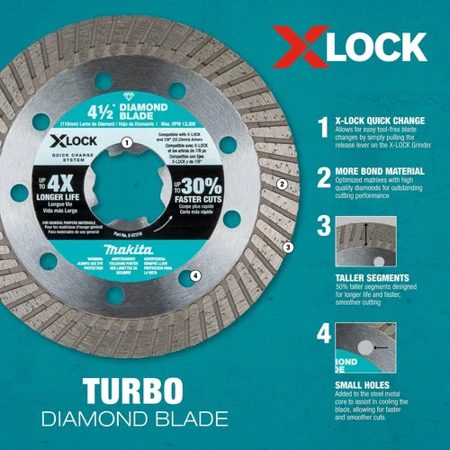 Miniatura 3 de Makita E-07244 X-Lock 5" Turbo Rim Diamond Blade para corte de mampostería