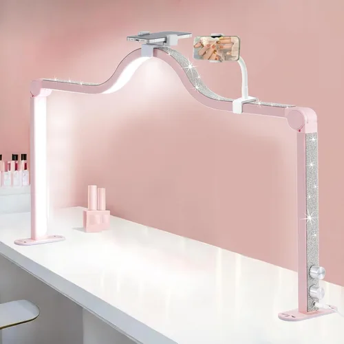Miniatura 10 de Lámpara de uñas mejorada para escritorio, luz de uñas grande plegable de 34 pulgadas con soporte para teléfono, lámpara de manicura LED de 3 modos