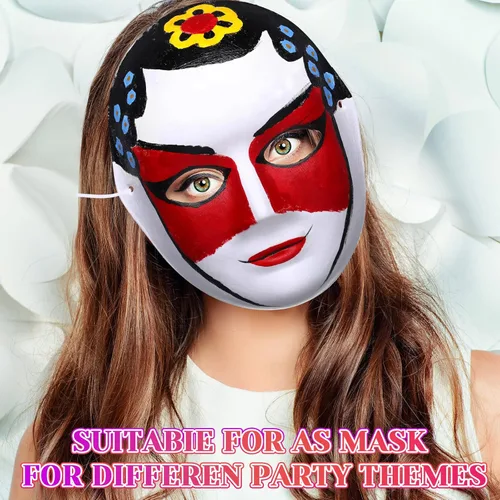 Miniatura 6 de Aoriher 50 máscaras faciales completas para manualidades, color blanco, de papel liso, máscaras de arte pintables en blanco para mujeres