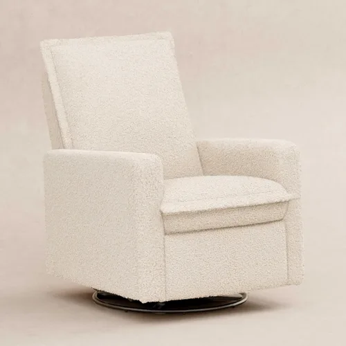Babyletto Cali Flange reclinable y planeador giratorio en lazo de peluche almendra, certificado Greenguard Gold y CertiPUR-US