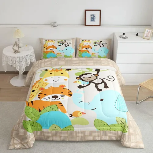 Miniatura 10 de Juego de ropa de cama de animales lindos para niños y niñas, guardería, caricaturas, mapache, búho, zorro, juego de edredón para todas