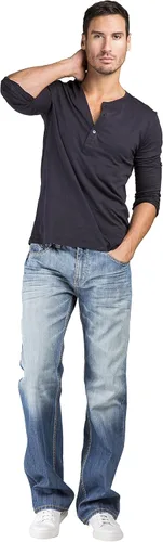 Miniatura 4 de Level 7 Jeans relajados y de pierna recta para hombre con corte de bota y bolsillo con cremallera