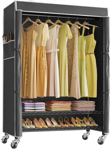 VIPEK R3C Plus Perchero para Ropa - Perchero Rodante para Ropa con Ruedas con Seguro, Armario Portátil de Servicio Pesado con Estantes Ajustables y