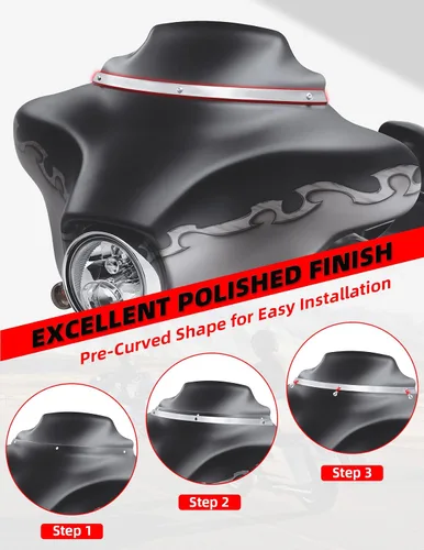 Miniatura 5 de Amazicha Moldura de parabrisas pulida cromada compatible con Harley Davidson Touring Street Glide Electra Glide Ultra Limited Tri Glide 1996-2013