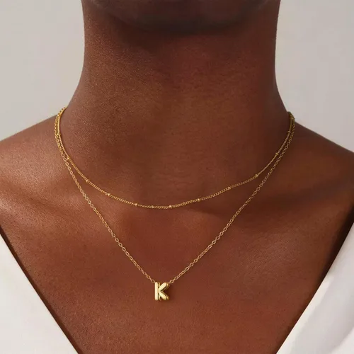 Miniatura 2 de Collar de letras doradas y plateadas, con inicial en capas para mujer, pequeños collares con dije, gargantilla delicada, collar lindo apilable