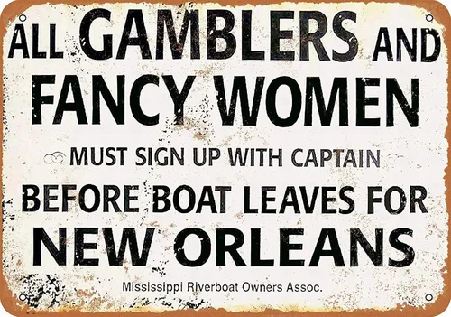 Letrero de metal de 8 x 12 pulgadas, diseño vintage para mujer, diseño de barco fluvial de Nueva Orleans, arte vintage para decoración de pared