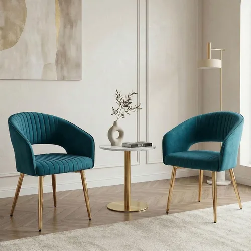 Miniatura 22 de Hyfirm Juego de 2 sillas de comedor de cuero, modernas sillas de cocina color dorado crema con respaldo hueco, sillas laterales tapizadas para sala