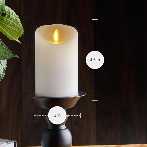 Miniatura 7 de Luminara Vela de pilar sin llama parpadeante blanca de 4.5" con borde festoneado - Luz LED blanca cálida - Funciona con 2 pilas decorativas