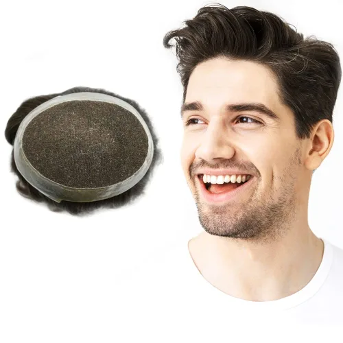 Miniatura 9 de French Lace Mens Toupee Sistema de cabello humano Toupee para hombres Pieza de cabello humano real invisible PU línea capilar natural protesis