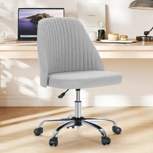 Sweetcrispy Silla de tocador sin brazos, bonita y cómoda silla de escritorio para oficina en casa con ruedas, moderno asiento de trabajo tapizado