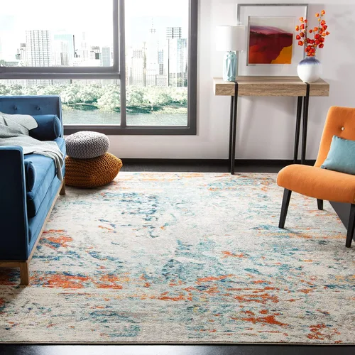 Miniatura 11 de SAFAVIEH Madison Collection - Alfombra decorativa de 2 pies 2 pulgadas x 4 pies, color crema y naranja, diseño abstracto moderno, no desprende