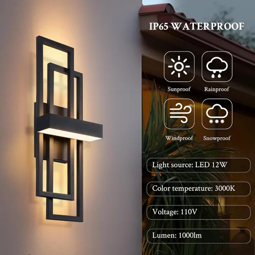 Miniatura 7 de LamQee Luces de pared modernas para exteriores de 20 pulgadas, LED integrado de 1000 lúmenes, aplique de iluminación exterior de doble rectángulo