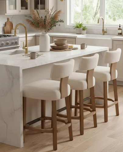 Miniatura 3 de RIVOVA Taburete de bar de 26 pulgadas de altura de mostrador, taburetes de bar de cocina modernos con respaldo y patas de madera maciza, taburetes