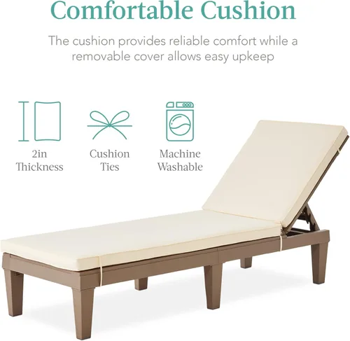 Miniatura 5 de Best Choice Products Sillón para exteriores, tumbona de resina para patio, piscina, patio trasero, porche con cojín de asiento, respaldo ajustable