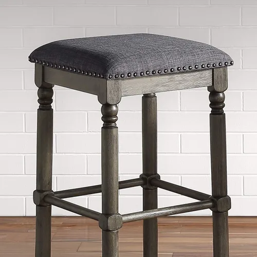 Miniatura 6 de Roundhill Furniture Arnhem Taburetes de bar tapizados de madera, juego de 2, color gris