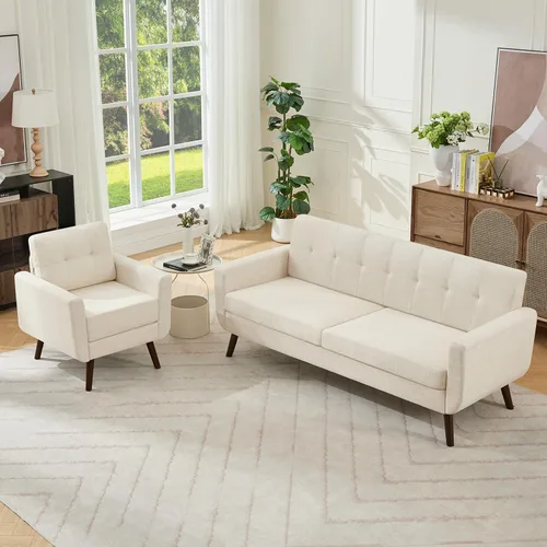Miniatura 15 de Tbfit Sofá en Forma de L, Sofás Seccionales Modernos de Mediados de Siglo de 80" de Ancho, Sofás de 3 Plazas con Chaise Lounge Amplio, Sofá Beige
