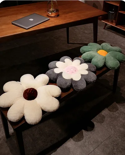 Miniatura 4 de Cojín de felpa con diseño de margaritas, cojín de flores, tapete lumbar para dormitorio, oficina, decoración del hogar y auto (17.7 pulgadas, verde)