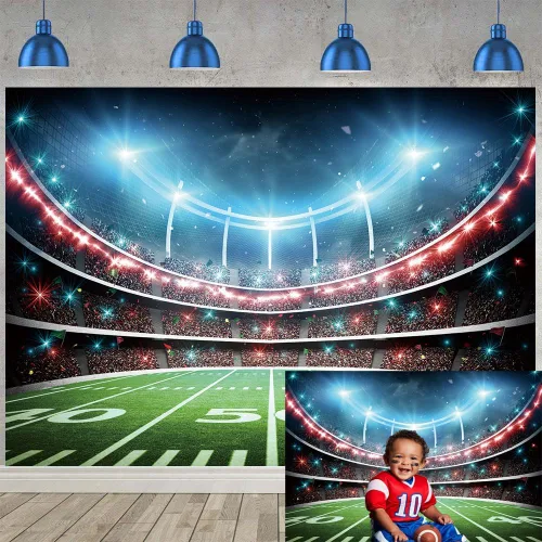 Telón de fondo de campo de fútbol, estadio deportivo, auditorio, fondo de fotografía, decoración de fiesta temática de fútbol, pancarta de mesa para