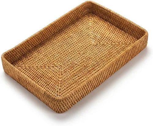 Miniatura 15 de Juego de 3 bandejas de ratán, bandeja rectangular tejida, bandeja decorativa de mimbre, organizador de tocador de mesa de café, encimera de cocina