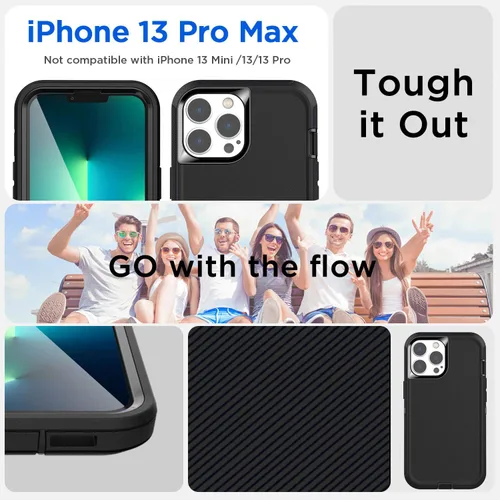 Miniatura 2 de AICase Funda para iPhone 13 Pro Max/12 Pro Max con protector de vidrio, protección contra caídas de alta resistencia, cuerpo completo, a prueba