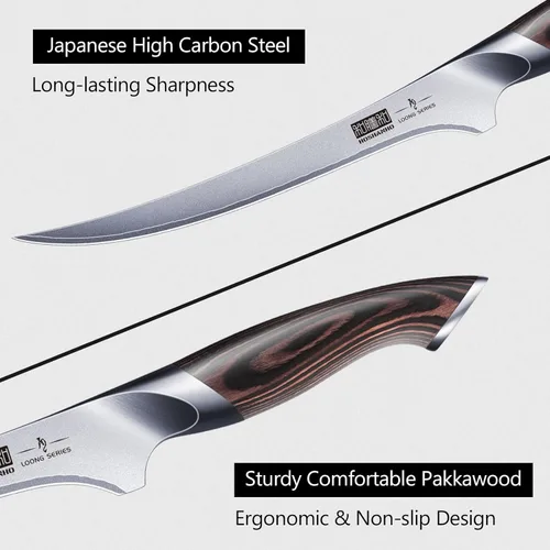 Miniatura 4 de HOSHANHO - Cuchillo de filetear de 9 pulgadas, cuchillo para deshuesar súper afilado en acero inoxidable de alto carbono, cuchillos de pescado