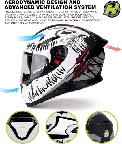 Miniatura 5 de HAX Full Face Motorcycle Helmet with Dual Rear Wing, DOT Approved Motorbike Street Bike Helmet with Pinlock Ready Plastic Nails for Adult