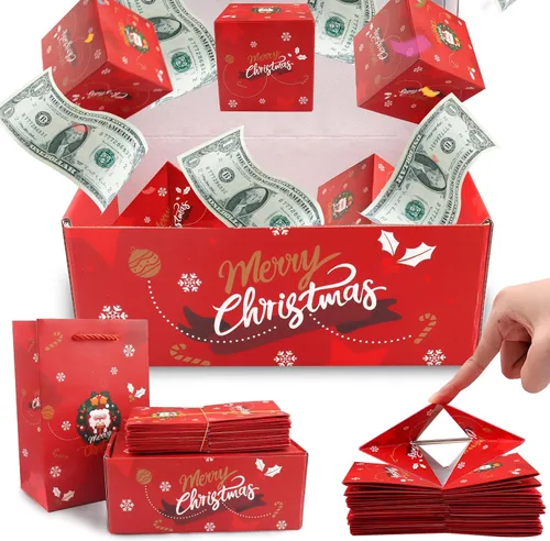 Estivaux Caja de regalo sorpresa navideña para dinero - Caja de regalo explosiva de Santa, caja de explosión de efectivo rebotante roja para regalo,