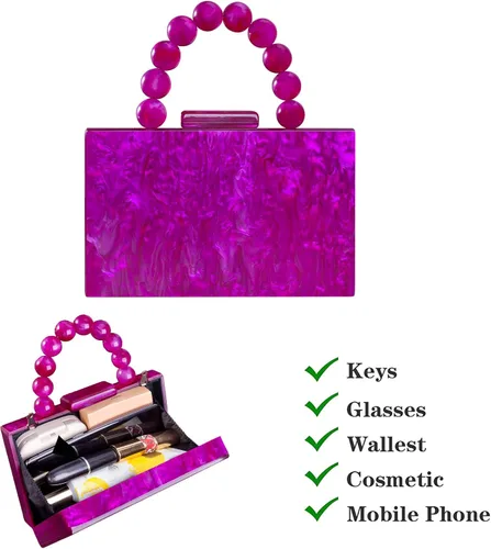 Miniatura 4 de Monederos acrílicos de noche, bolso de mano de mármol para mujer, bolso cruzado con cadena de perlas, formal, boda, fiesta de graduación