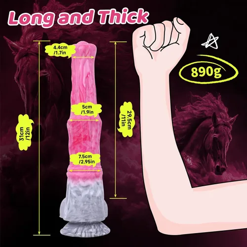 Miniatura 2 de Consolador de caballo realista de silicona, consolador anal monstruo de 12 pulgadas de largo y grueso, juguete sexual anal con ventosa, juguete