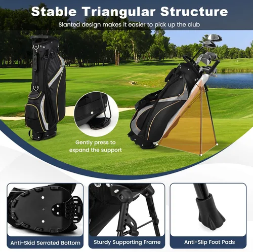 Miniatura 5 de Bolsa de golf con soporte Goplus, bolsa para palos de golf con divisores superiores de 8 vías, bolsa con enfriador, 7 bolsillos con cremallera