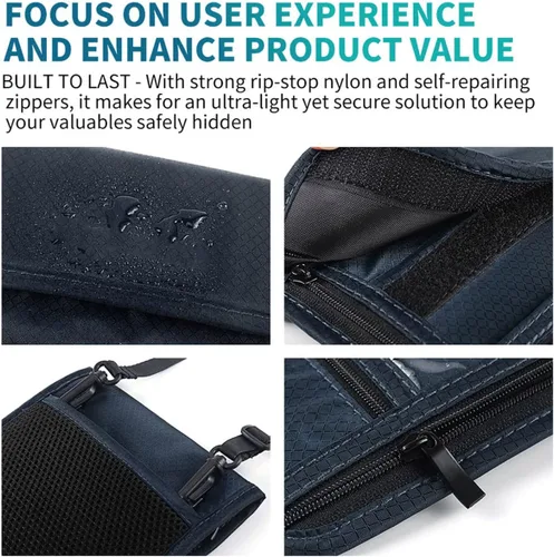 Miniatura 6 de Cartera con bloqueo RFID para pasaporte con bolsa de almacenamiento para el cuello para tarjeta de identificación de crédito de seguridad de viaje