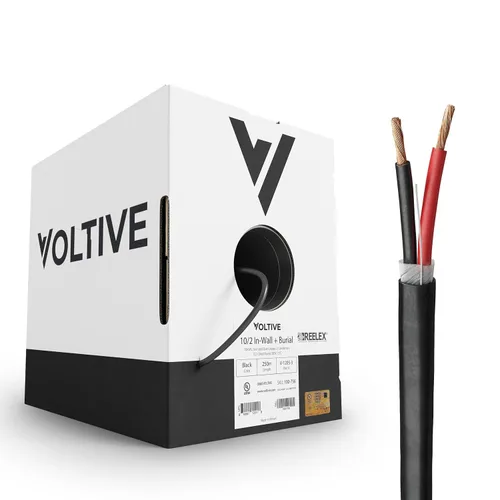Miniatura 48 de Voltive Cable de altavoz 10/2, CL3 en pared y entierro directo, negro, 100 pies - 10 AWG, 2 conductores, cobre trenzado sin oxígeno, listado UL