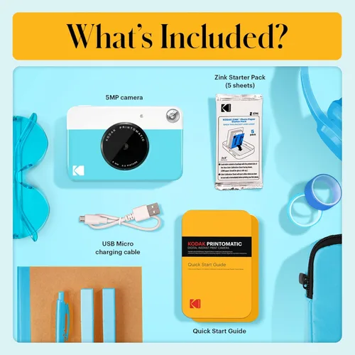 Miniatura 3 de KODAK Printomatic - Cámara digital de impresión instantánea a todo color de 5 MP, fotos coloridas en papel fotográfico con respaldo adhesivo Zink
