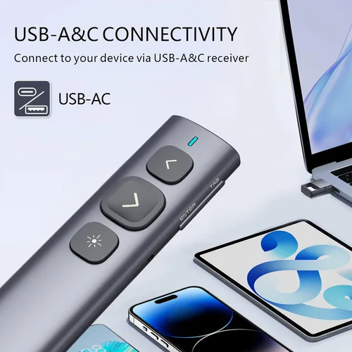 Miniatura 2 de Norwii Clicker de presentación N95 con receptor USB-A y C, clicker de PowerPoint para control remoto de presentación, puntero inalámbrico